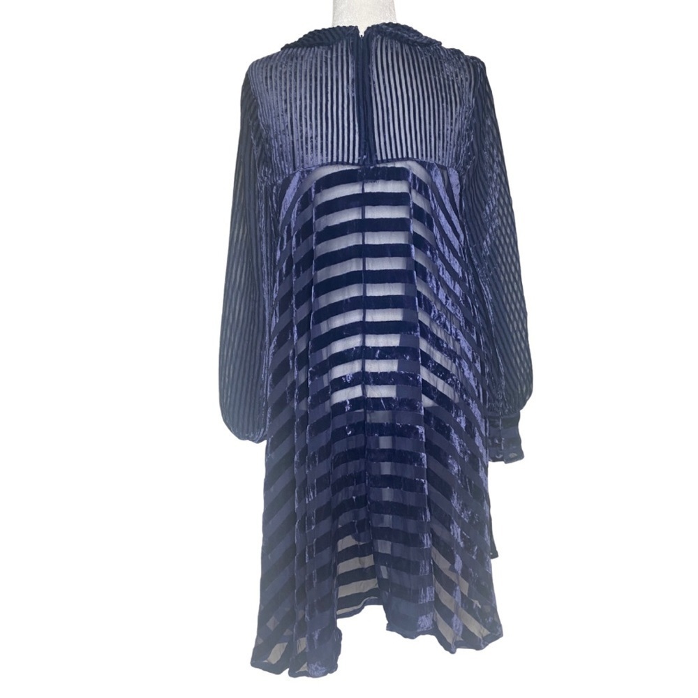 ASOS Sheer Velvet Midnight Blue Babydoll Dress Sz 10 - Picture 3 of 11